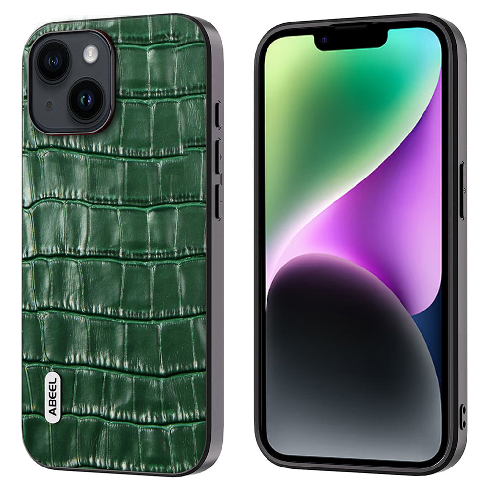 ABEEL Til iPhone 14 Plus Anti-drop Crocodile Texture Telefon Case Koskind Læder TPU PC Hybrid Cover ABEEL Til iPhone 14 Plus Anti-drop Crocodile Texture Telefon Case Koskind Læder TPU PC Hybrid Cover